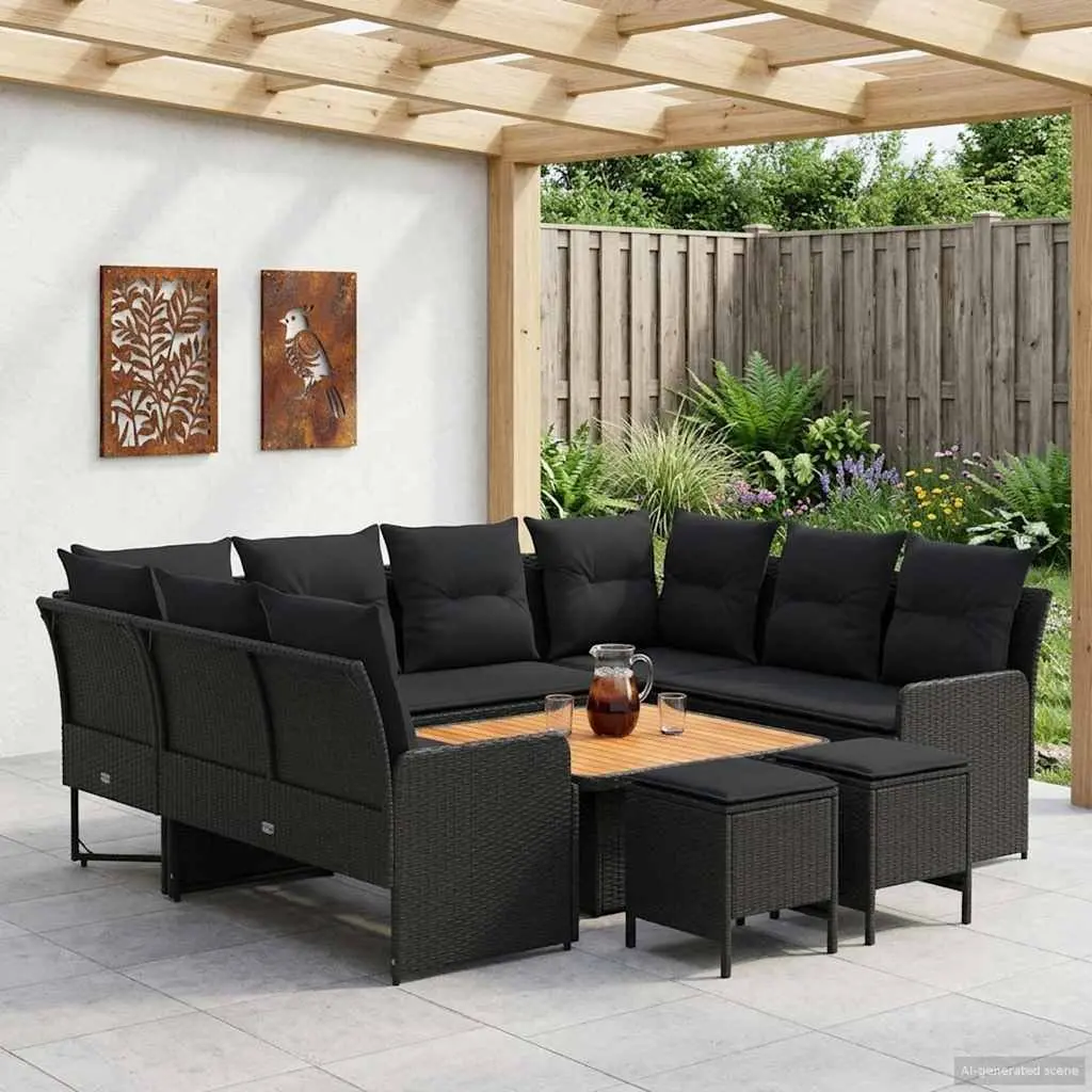 8 Piece Outdoor Furniture Set Patio Lounge Sofa with Cushions Rattan Black