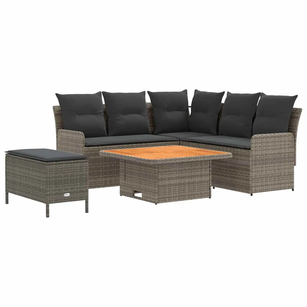 5 Piece Outdoor Indoor Furniture Set Lounge Sofa Grey Rattan