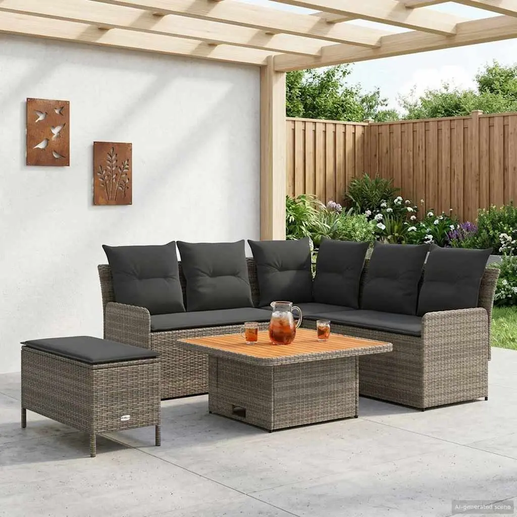 5 Piece Outdoor Indoor Furniture Set Lounge Sofa Grey Rattan