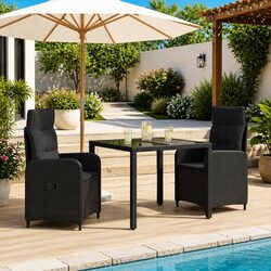 Outdoor Dining Set 3 Piece Black Garden Furniture Patio Table Chairs