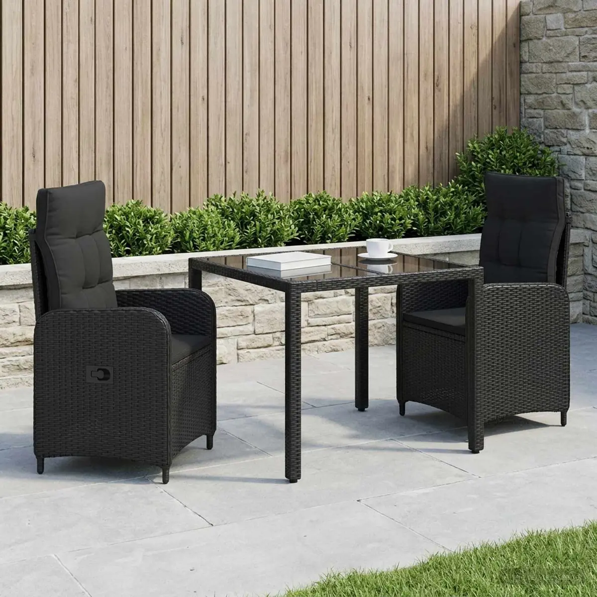 Outdoor Dining Set 3 Piece Black Patio Table and Chairs