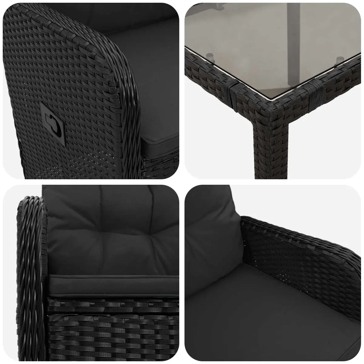 Outdoor Dining Set 3 Piece Black Patio Table and Chairs