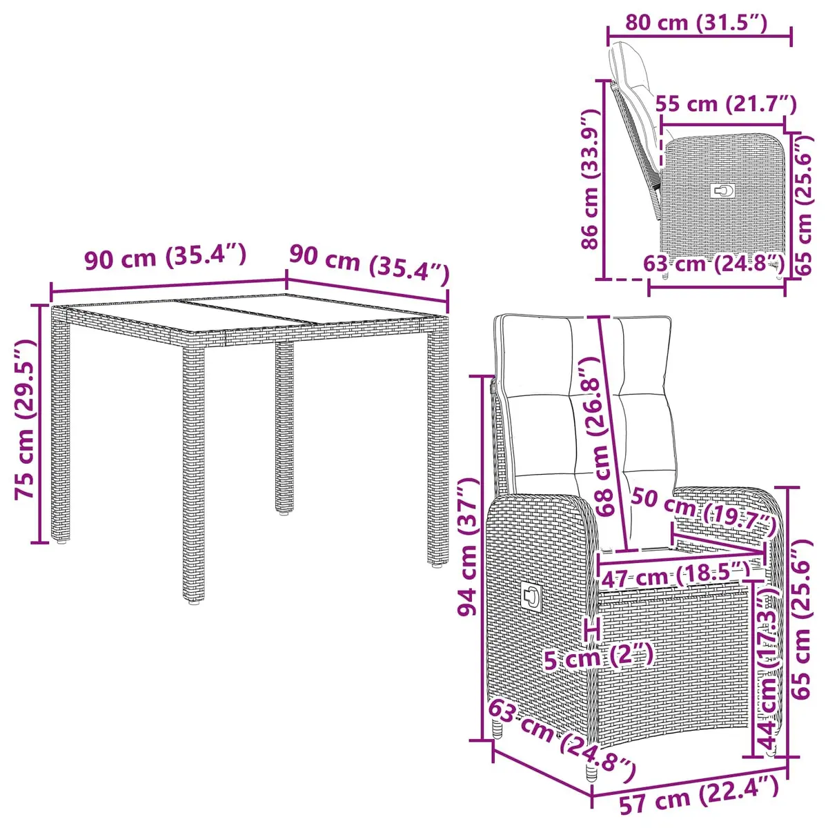 Outdoor Dining Set 3 Pieces Grey Furniture Patio Table Chairs Garden Seating