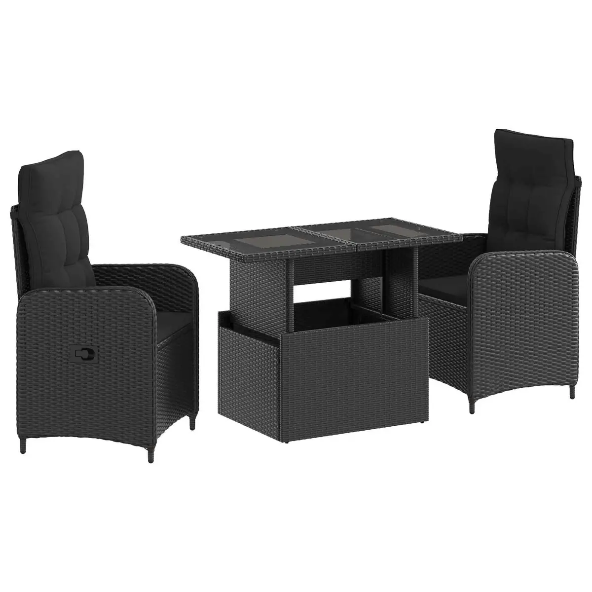 Outdoor Dining Set 3 Pieces Adjustable Lounge Black Poly Rattan Garden Furniture