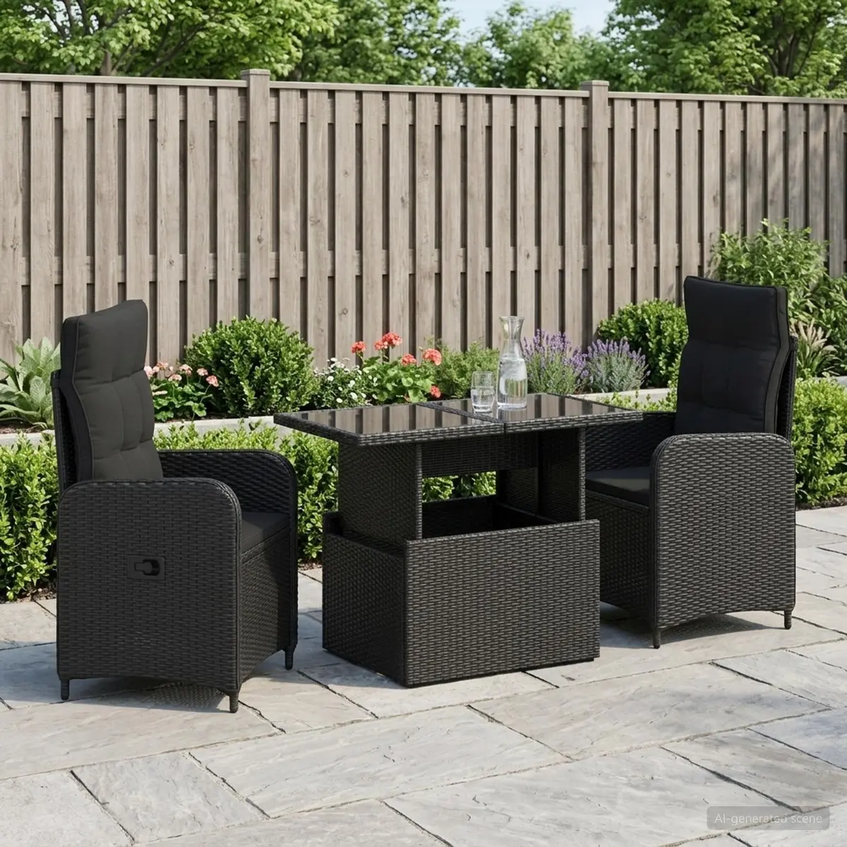 Outdoor Dining Set 3 Pieces Adjustable Lounge Black Poly Rattan Garden Furniture