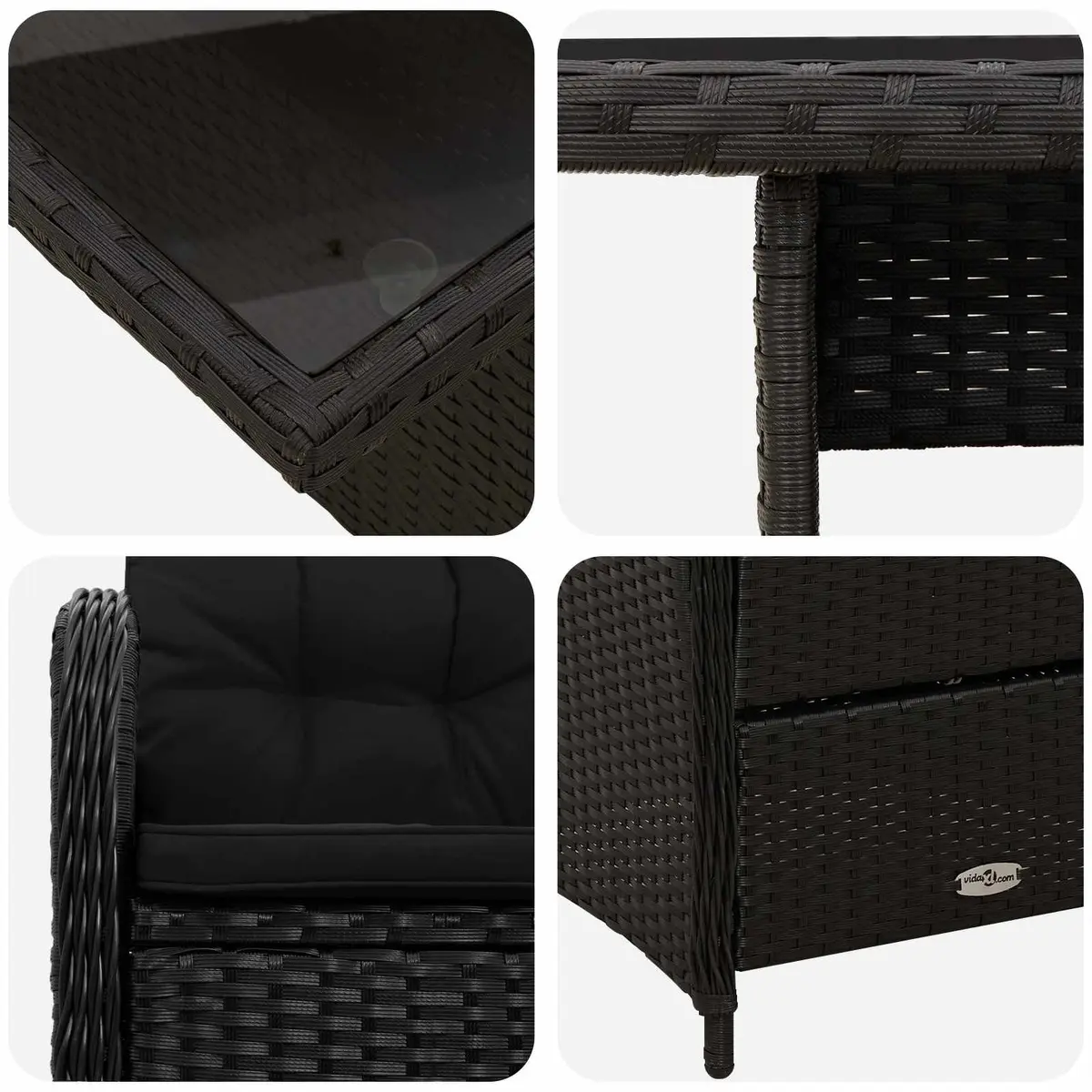 Outdoor Dining Set 3 Pieces Adjustable Lounge Black Poly Rattan Garden Furniture