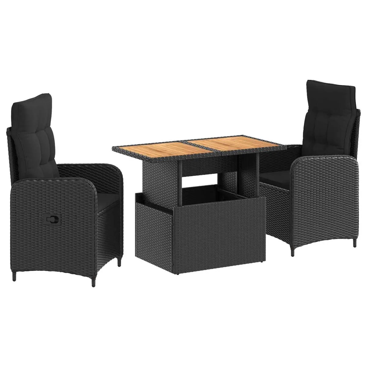 Outdoor Dining Set 3 Piece Black Garden Furniture Table Reclining Chair