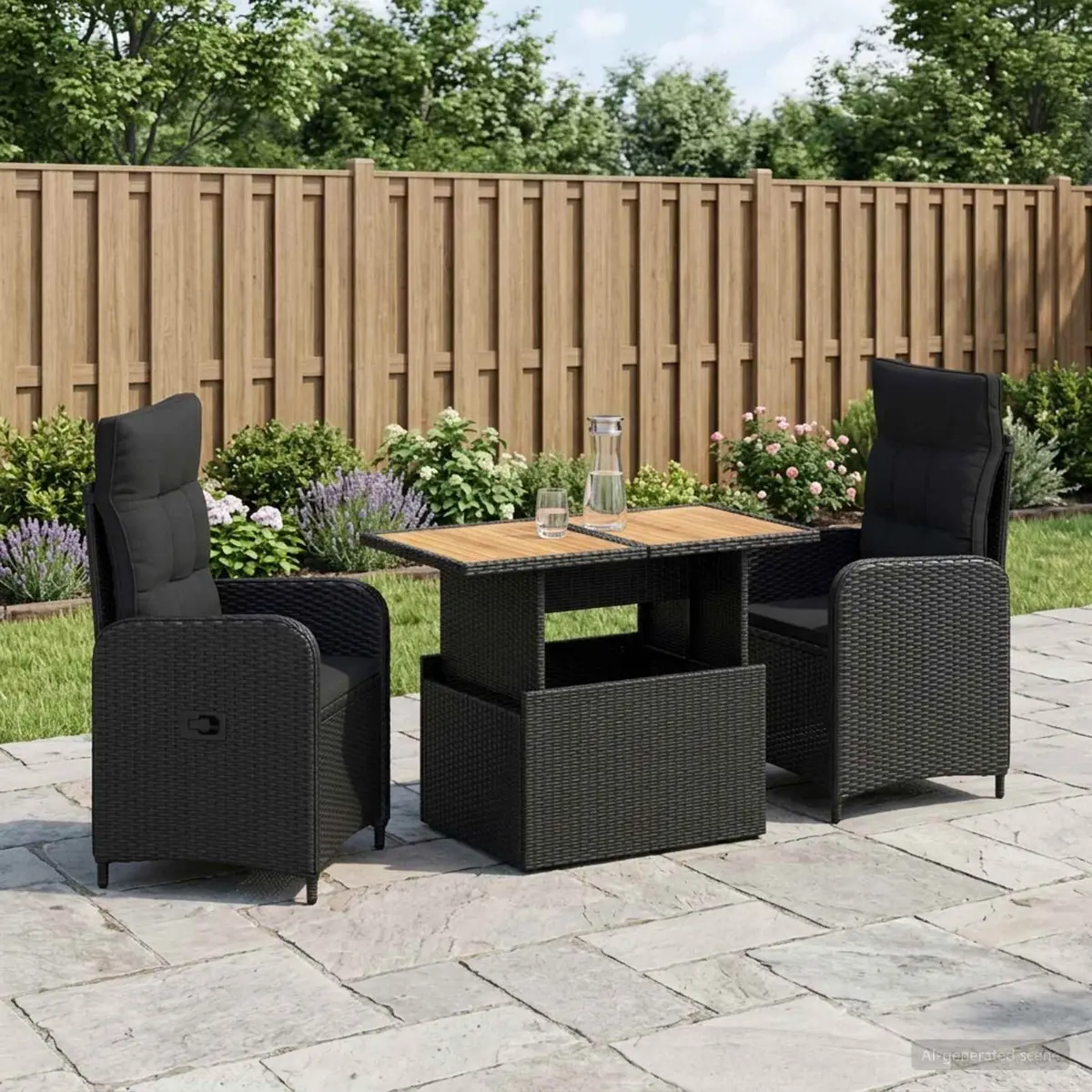 Outdoor Dining Set 3 Piece Black Garden Furniture Table Reclining Chair