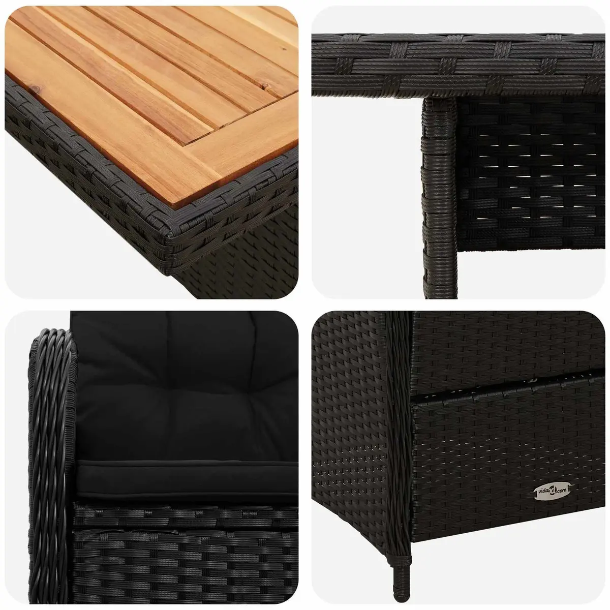 Outdoor Dining Set 3 Piece Black Garden Furniture Table Reclining Chair