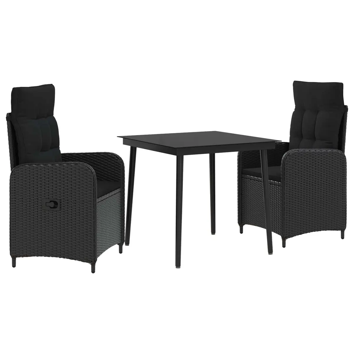 Outdoor Sofa Table Set 3 Piece Black PE Rattan Steel Frame Patio Furniture