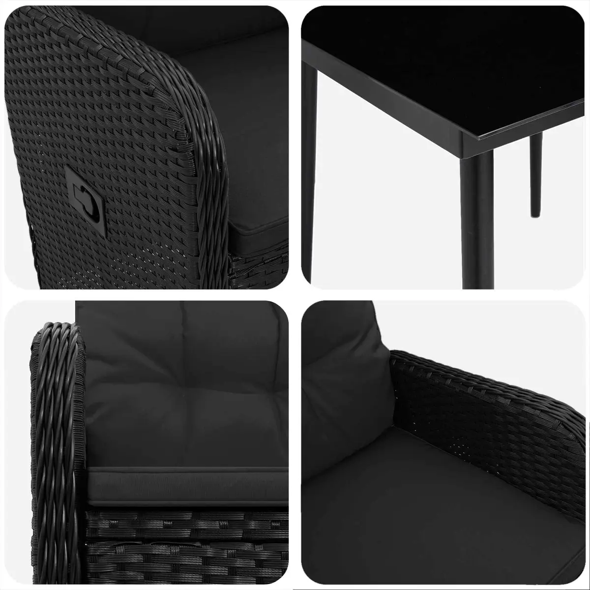 Outdoor Sofa Table Set 3 Piece Black PE Rattan Steel Frame Patio Furniture