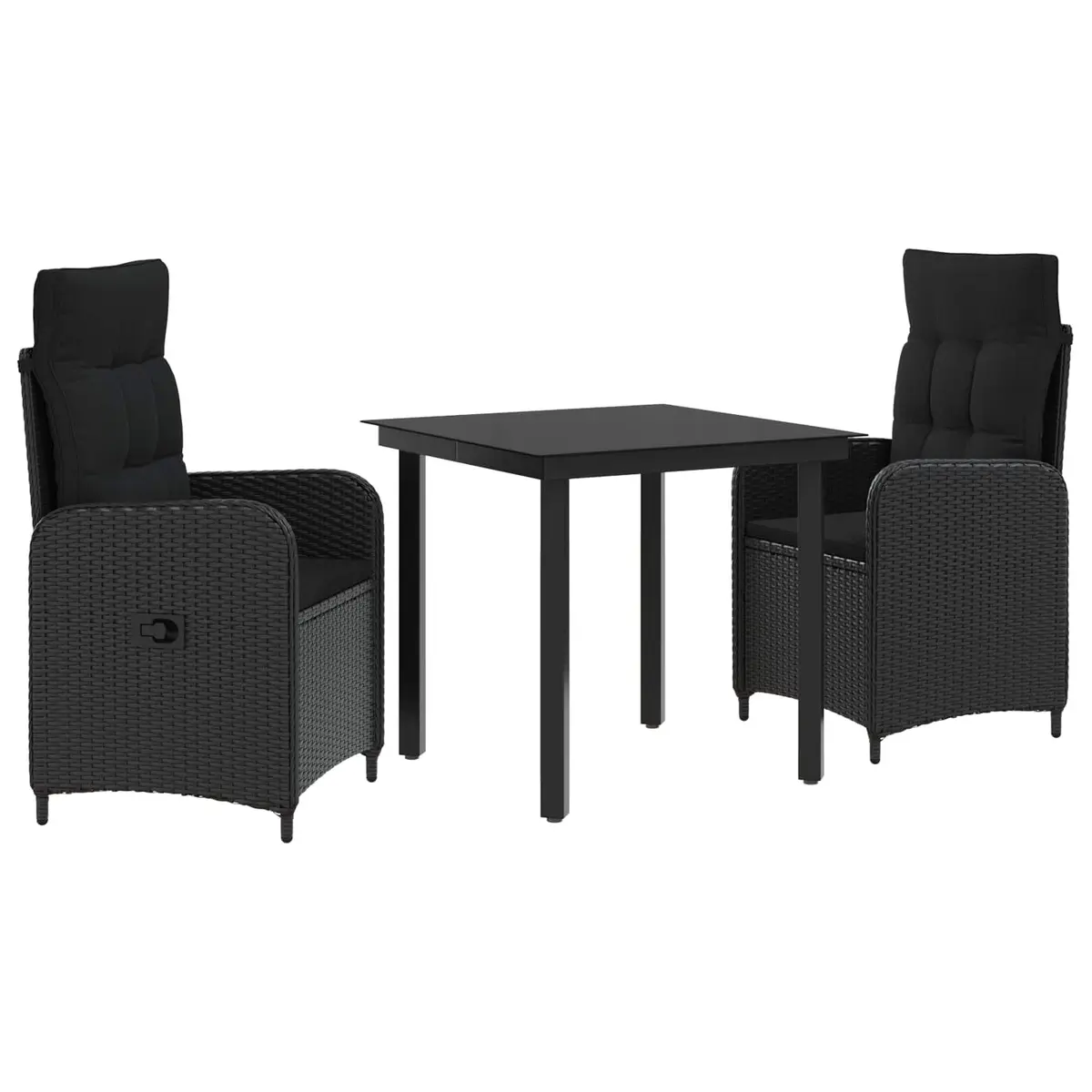Garden Dining Set 3pcs Adjustable Height Black PE Rattan Outdoor Table and Chairs