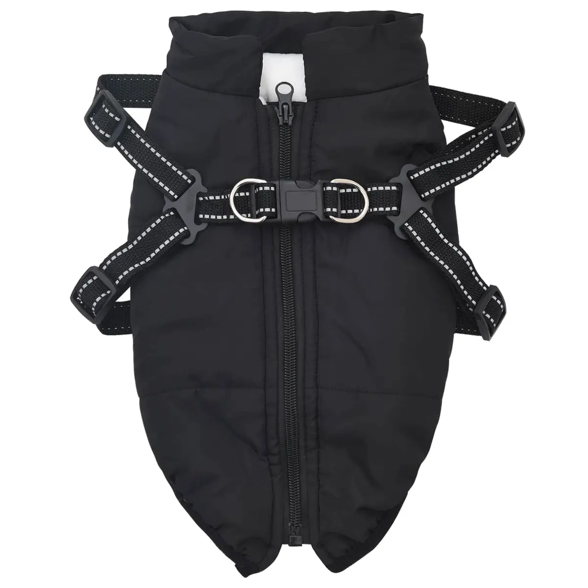 Dog Coat Waterproof Windproof Adjustable Reflective Black Size L24 Fleece Polyester