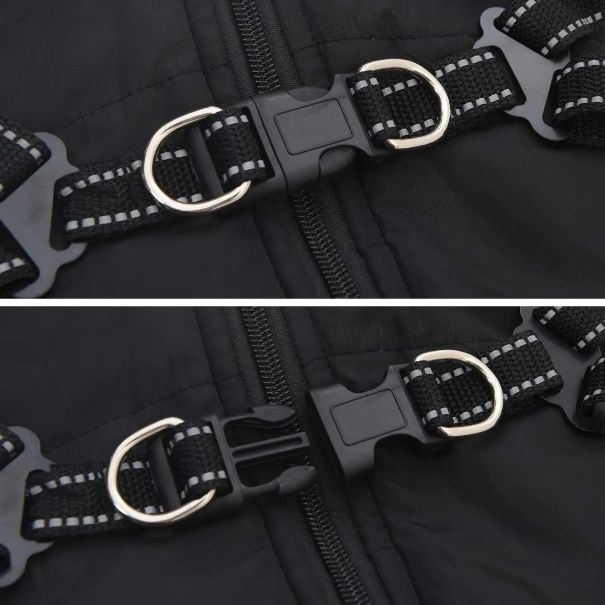 Dog Coat Waterproof Windproof Adjustable Reflective Black Size L24 Fleece Polyester