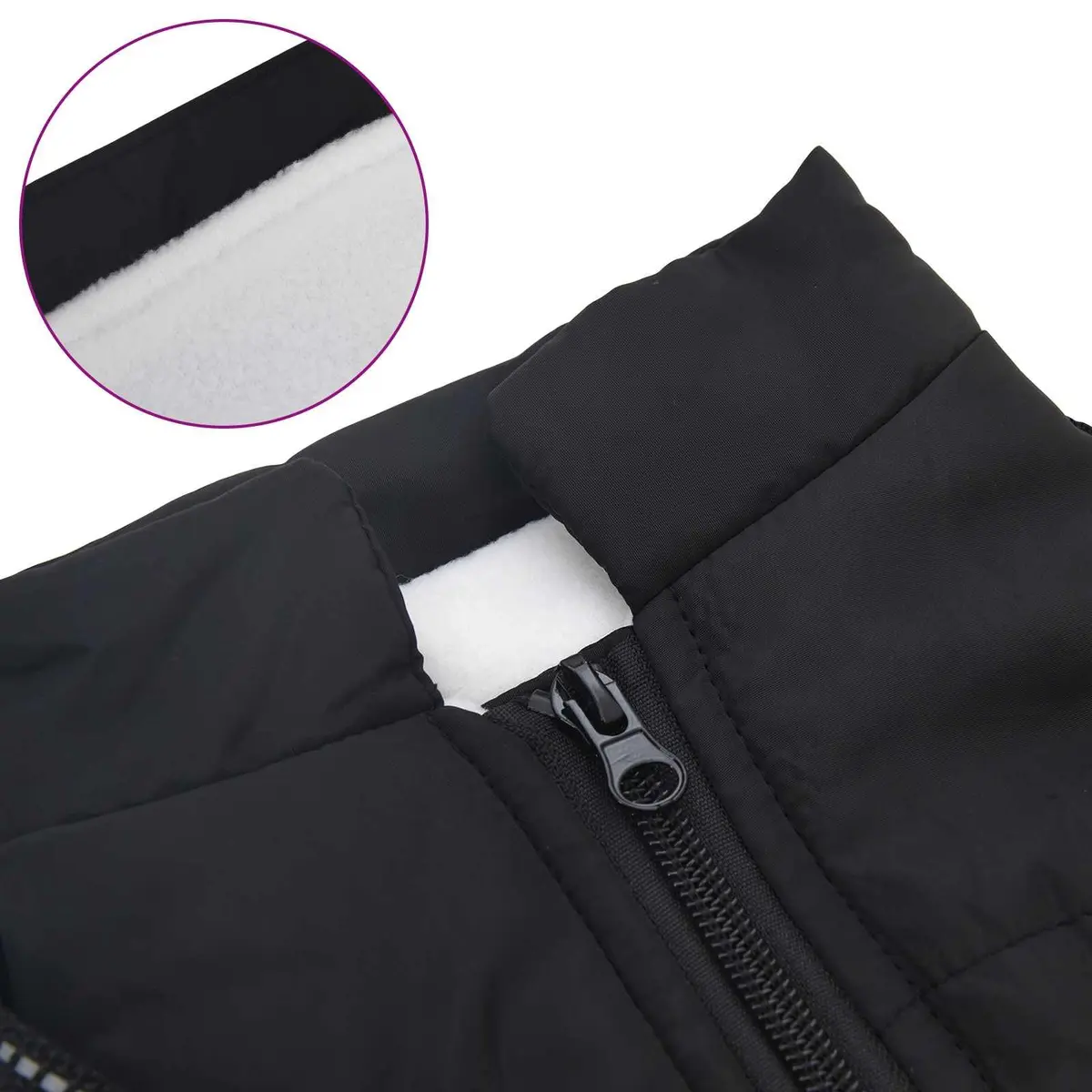 Dog Coat Waterproof Windproof Adjustable Reflective Black Size L24 Fleece Polyester