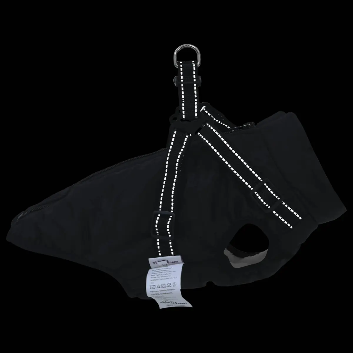 Dog Coat Waterproof Windproof Adjustable Reflective Black Size L24 Fleece Polyester
