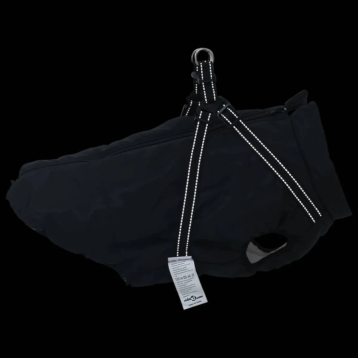 Dog Coat Warm Winter L44 Black Fleece Polyester Adjustable
