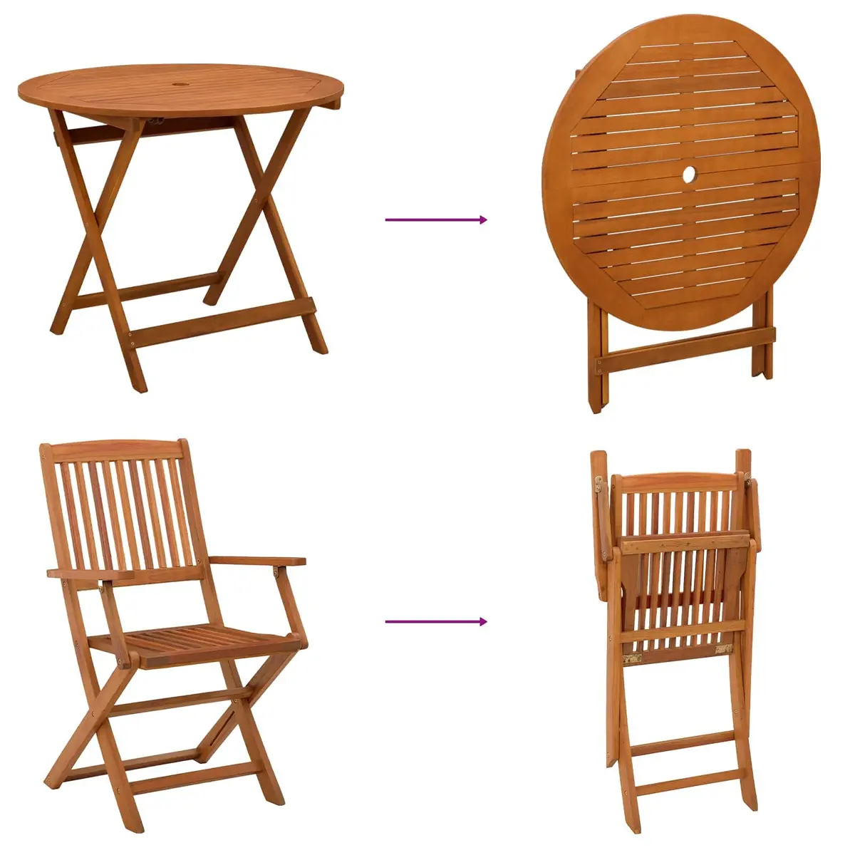 Outdoor Furniture Set Foldable Patio Dining 5 Piece Brown Wood Table