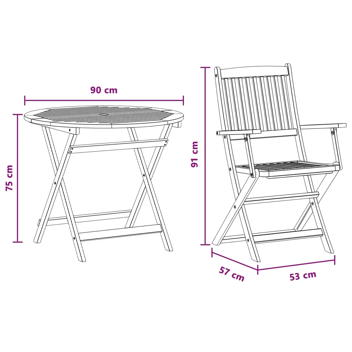 Outdoor Furniture Set Foldable Patio Dining 5 Piece Brown Wood Table