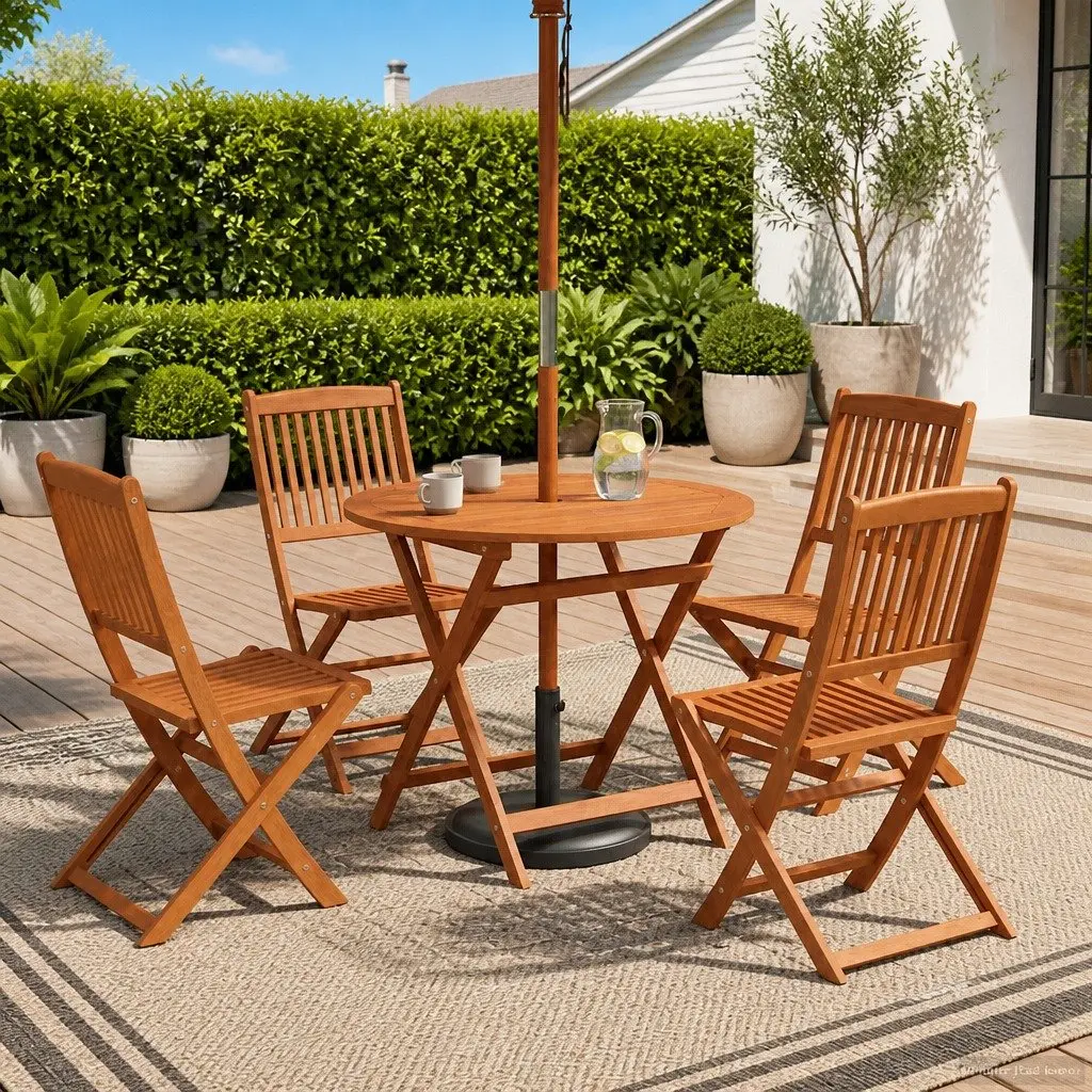 Outdoor Furniture Set Foldable Patio Garden Dining 5 Piece Solid Eucalyptus Wood Brown