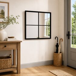 Wall Mirror Black 40x40 cm Metal Frame Hook Installation Home Decor