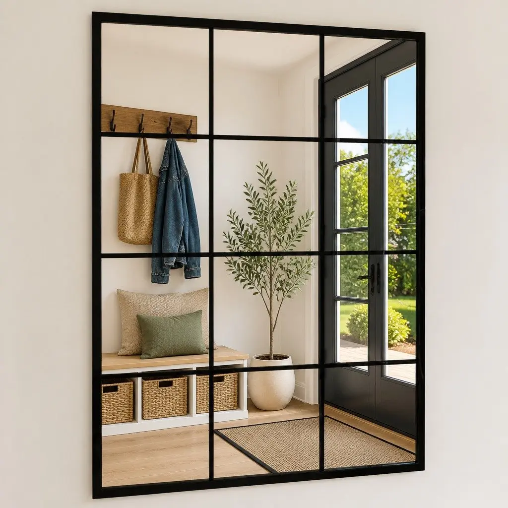 Wall Mirror Indoor Home Decor 80x60 cm Black Metal Frame