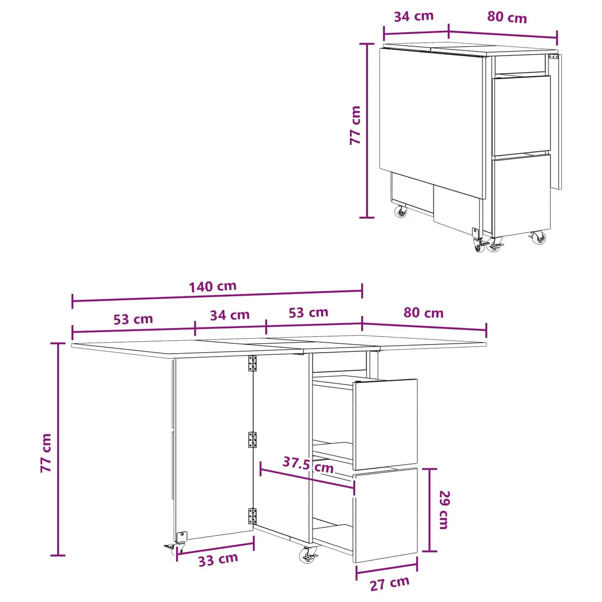 Extendable Dining Table 140x80x77cm White