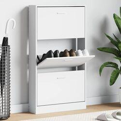 Reliable Shoe Cabinet in White with 3 Drawers 59x17x108 cm