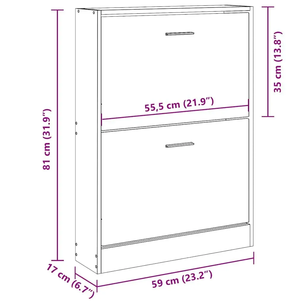Shoe Cabinet White Storage Organiser 59x17x81cm Modern Furniture