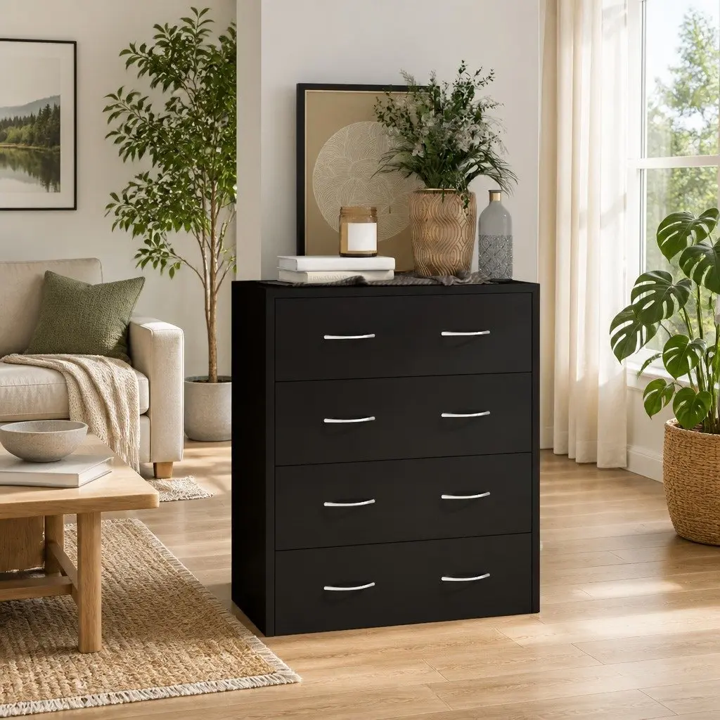 Sideboard Cabinet Storage Furniture 60x30.5x71cm Black 4 Drawers