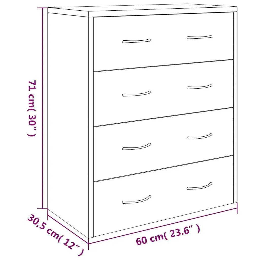 Sideboard Cabinet Storage Furniture 60x30.5x71cm Black 4 Drawers