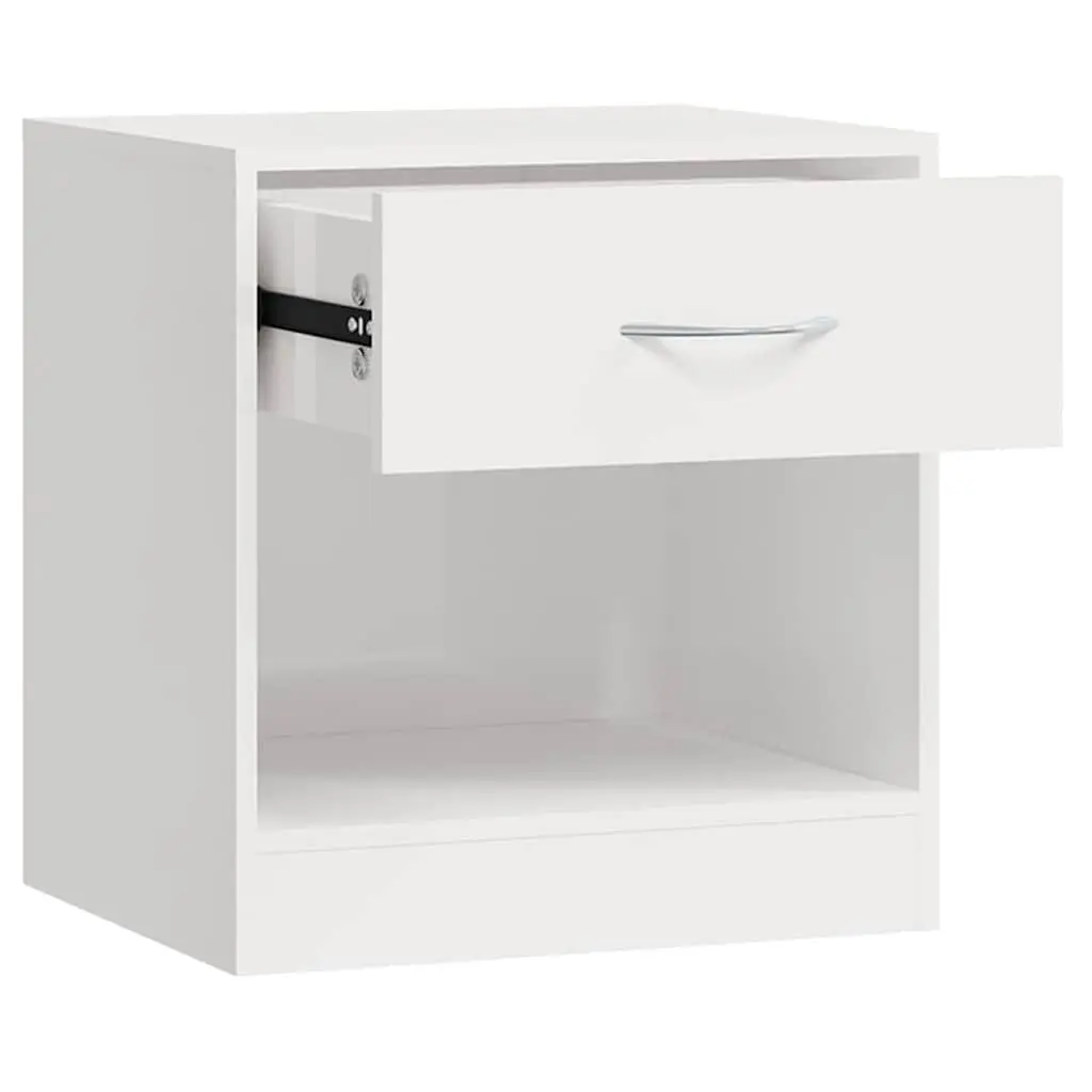 Bedside Cabinets 2 Pieces with Drawer White High Gloss Nightstand Storage