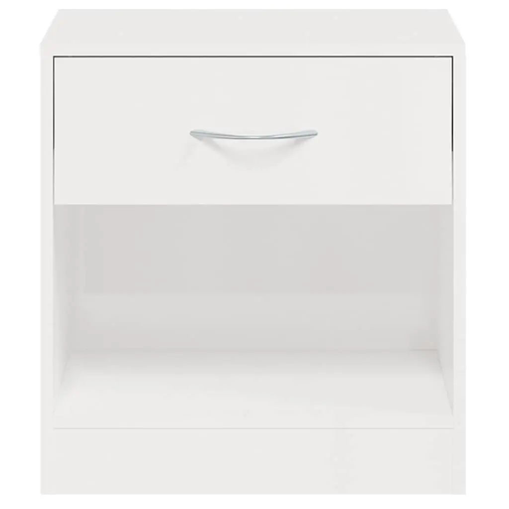 Bedside Cabinets 2 Pieces with Drawer White High Gloss Nightstand Storage
