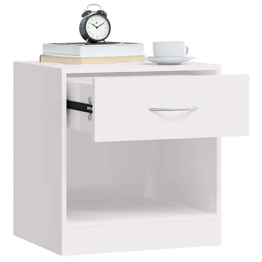 Bedside Cabinets 2 Pieces with Drawer White High Gloss Nightstand Storage
