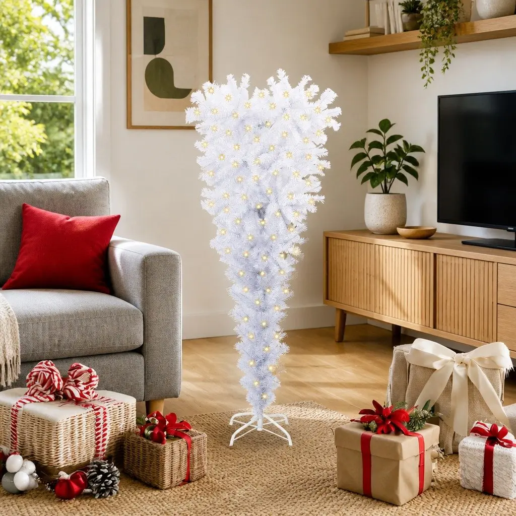 Artificial Christmas Tree 120cm White Cone-shaped PVC with LED Lights