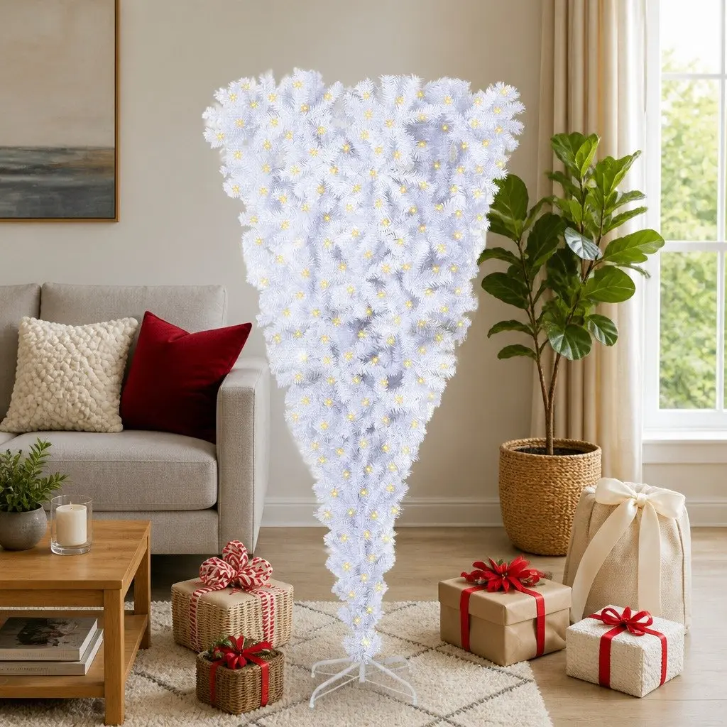 Artificial Christmas Tree White 180cm LED Lights Indoor Outdoor