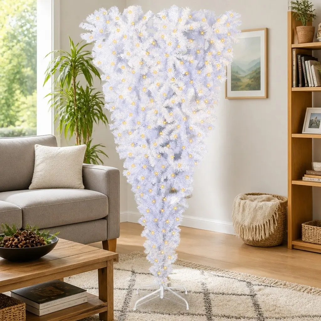 Artificial Christmas Tree 240cm White LED Lights Steel Stand Indoor Outdoor