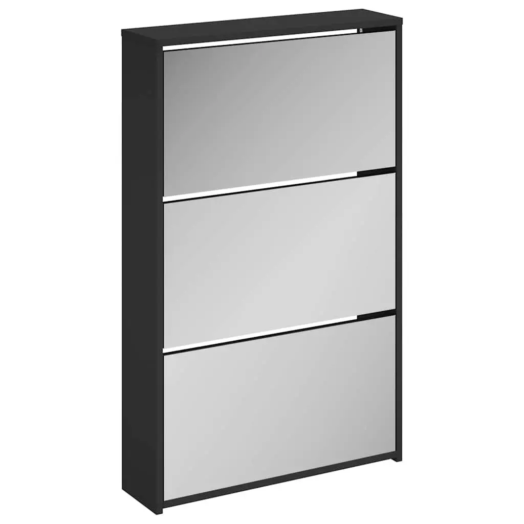 Shoe Cabinet Black 3-Layer Storage with Mirror 63x17x102.5cm Hallway Entrance