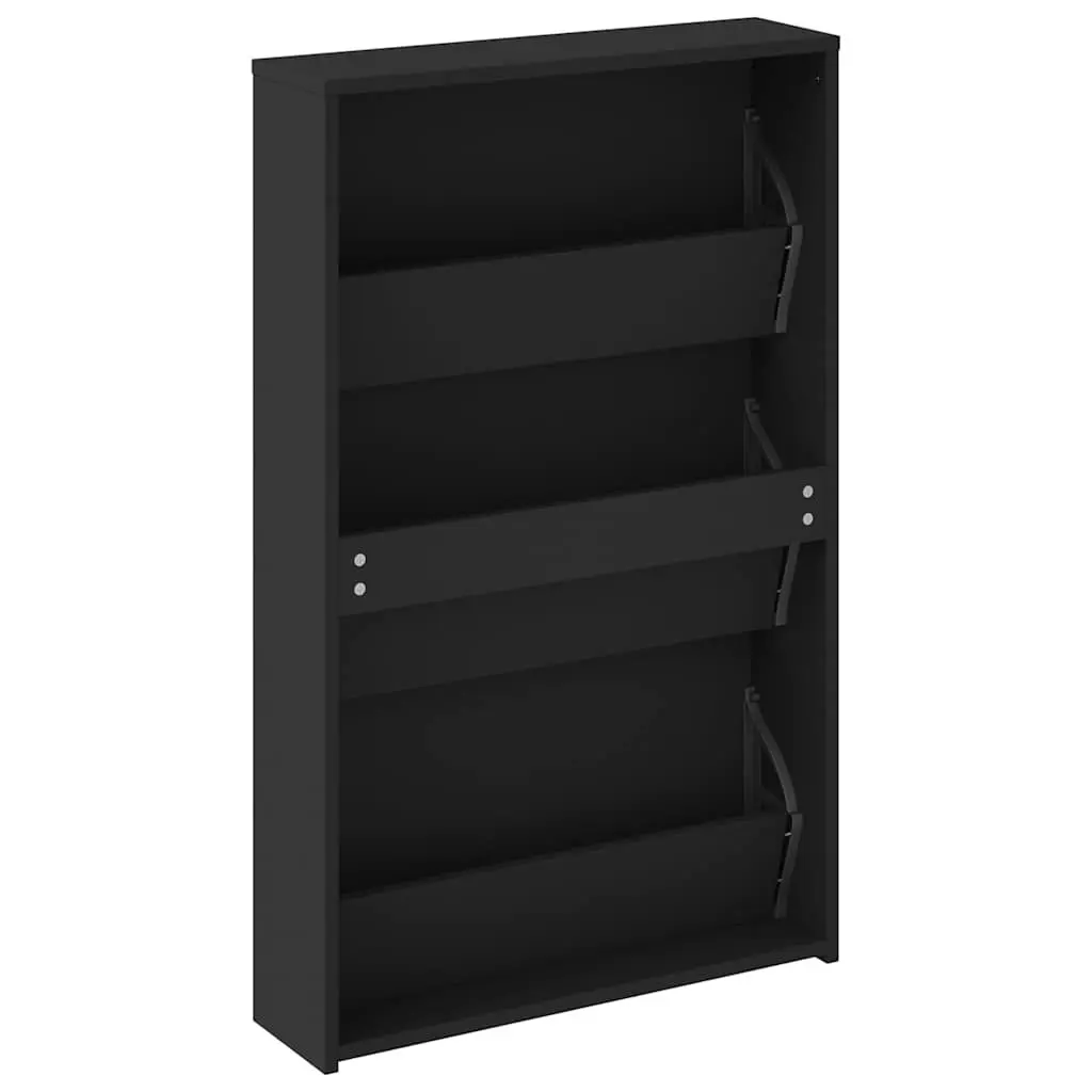 Shoe Cabinet Black 3-Layer Storage with Mirror 63x17x102.5cm Hallway Entrance