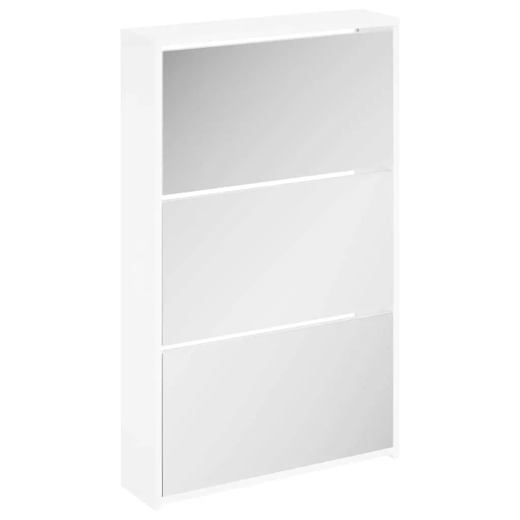 Shoe Cabinet 3 Layer Storage White Modern with Mirror for Hallway Entrance