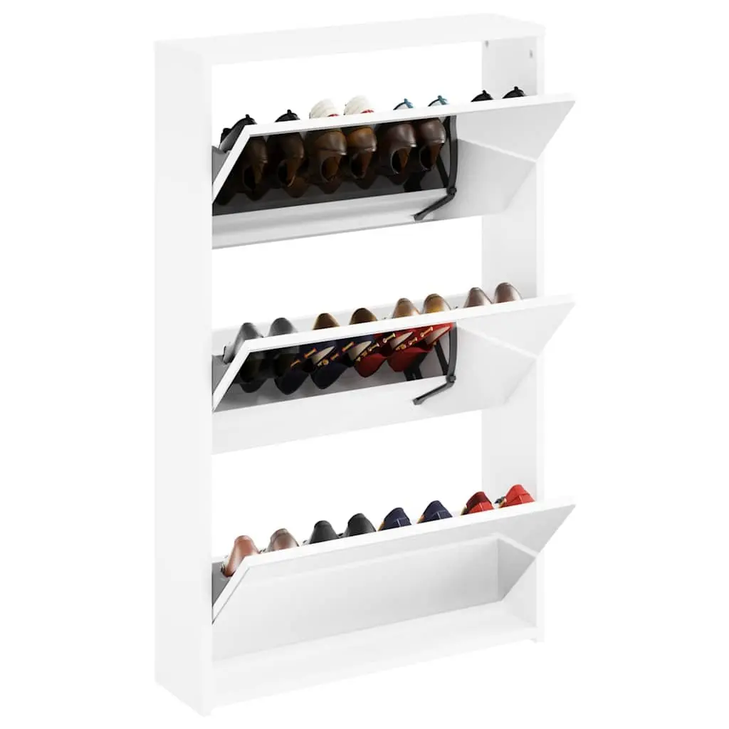Shoe Cabinet 3 Layer Storage White Modern with Mirror for Hallway Entrance