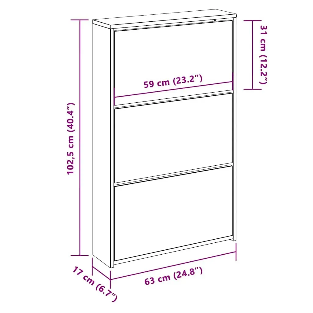 Shoe Cabinet 3 Layer Storage White Modern with Mirror for Hallway Entrance