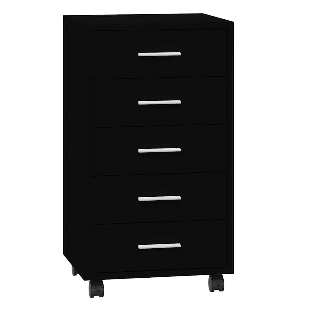 Drawer Cabinet with Castors Black Storage Solution Office Study Furniture