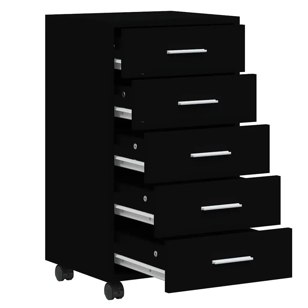 Drawer Cabinet with Castors Black Storage Solution Office Study Furniture