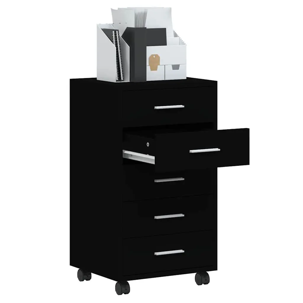 Drawer Cabinet with Castors Black Storage Solution Office Study Furniture