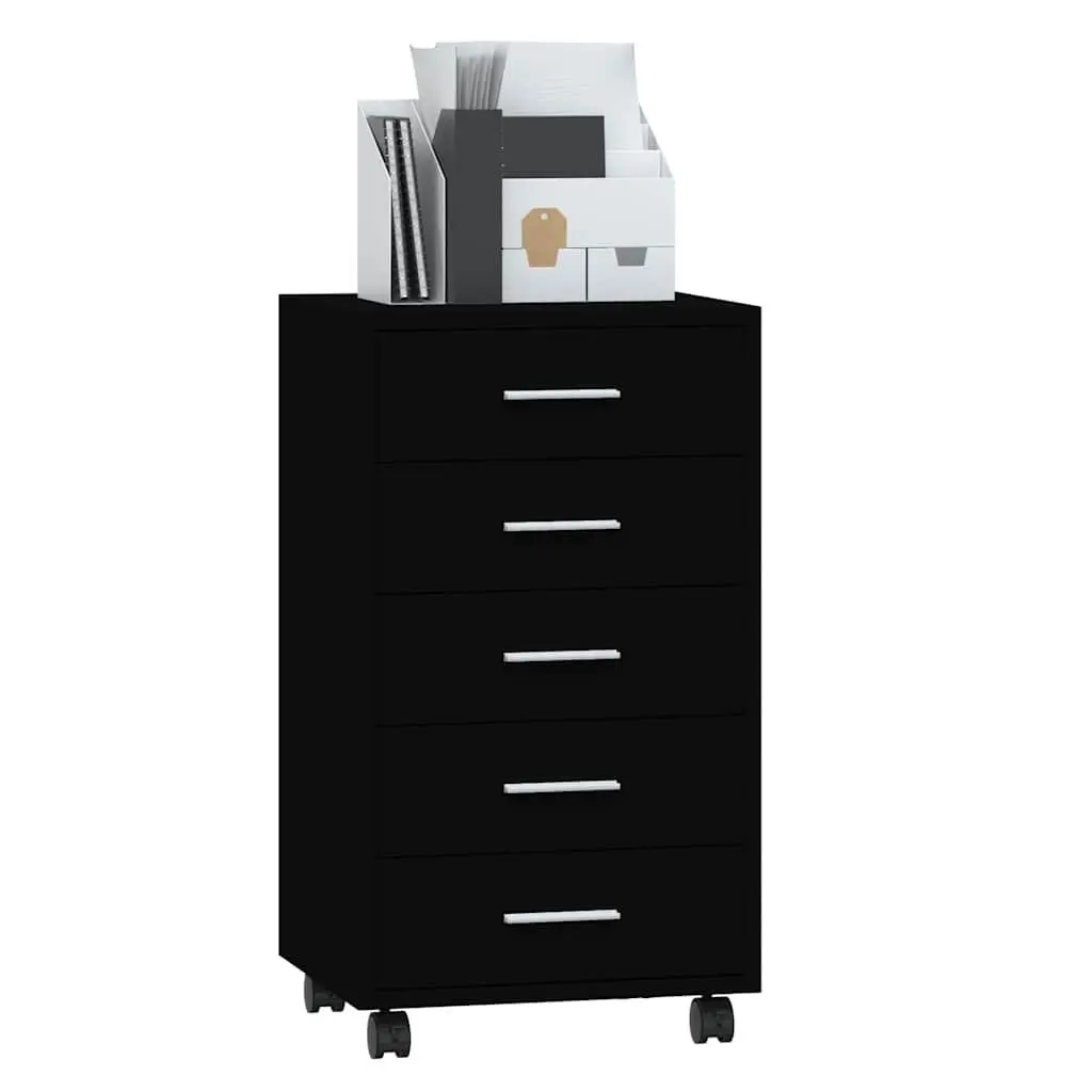 Drawer Cabinet with Castors Black Storage Solution Office Study Furniture