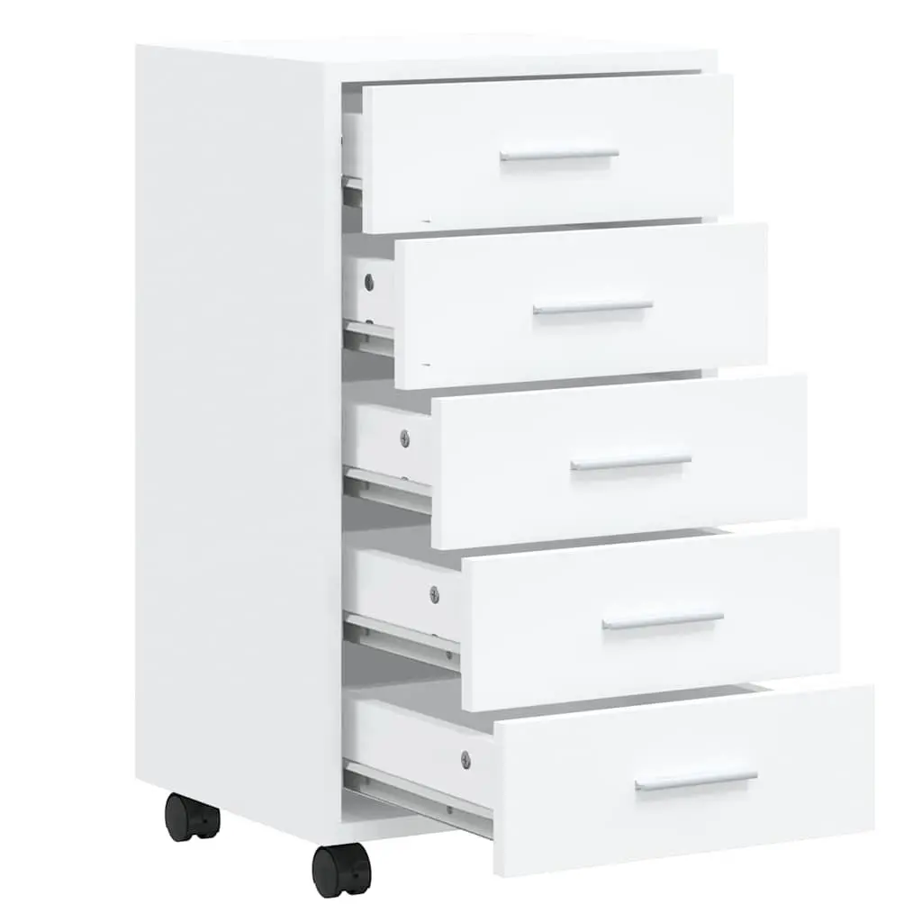 Drawer Storage Cabinet 5 Drawer High Gloss White Office Furniture with Wheels