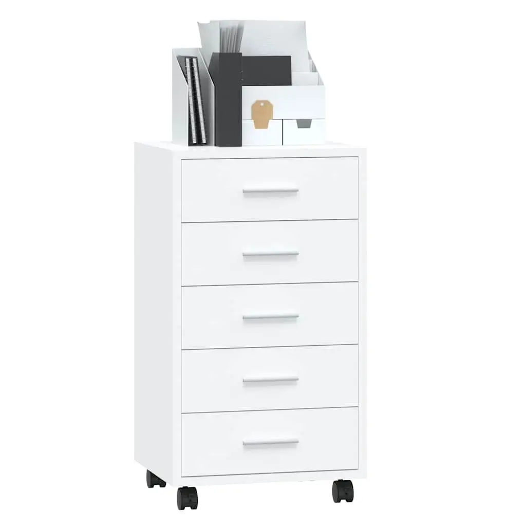 Drawer Storage Cabinet 5 Drawer High Gloss White Office Furniture with Wheels
