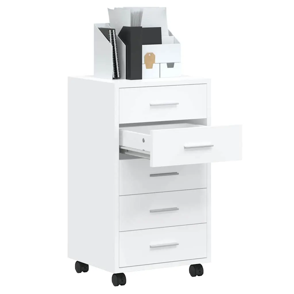 Drawer Storage Cabinet 5 Drawer High Gloss White Office Furniture with Wheels
