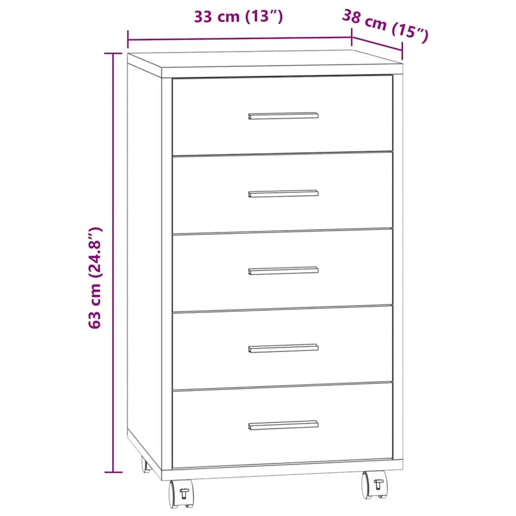 Drawer Storage Cabinet 5 Drawer High Gloss White Office Furniture with Wheels